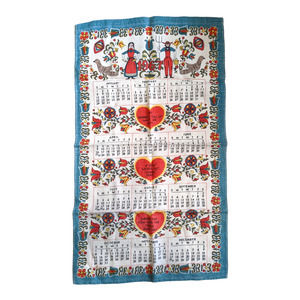 Vintage 60's Pennsylvania Dutch Style 1967 Calendar Linen Tea Towel with Sayings